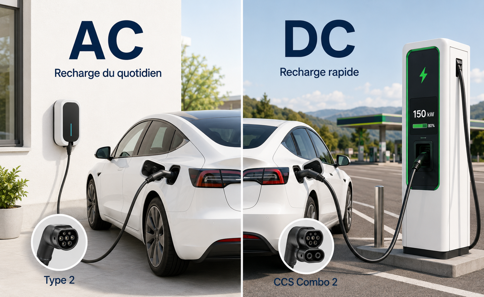 Quand on parle de recharge de voiture électrique, deux termes reviennent souvent : AC et DC. Pour certains, AC/DC évoque surtout un groupe de rock mythique. Pour d’autres, c’est du jargon technique. Pourtant, comprendre cette différence est essentiel pour savoir quelle borne utiliser, pourquoi une voiture ne charge pas toujours à la puissance annoncée, et pourquoi la borne la plus rapide n’est pas toujours la plus adaptée. AC et DC : la différence simple AC signifie Alternating Current, ou courant alternatif. C’est le courant que l’on retrouve généralement dans les maisons, les bâtiments, les entreprises ou les parkings. DC signifie Direct Current, ou courant continu. C’est le courant que la batterie d’une voiture électrique utilise réellement pour se charger. Le réseau fournit principalement de l’AC. La batterie stocke du DC. Il faut donc convertir l’électricité à un moment donné. La vraie différence entre recharge AC et recharge DC, c’est l’endroit où cette conversion se fait. En AC, c’est la voiture qui convertit Sur une borne AC, la borne fournit du courant alternatif. La voiture doit ensuite le transformer en courant continu grâce à son chargeur embarqué. C’est pour cela qu’une borne AC de 22 kW ne recharge pas toujours à 22 kW. Si le chargeur embarqué du véhicule accepte seulement 7,4 kW, la voiture chargera à 7,4 kW maximum. S’il accepte 11 kW, elle chargera à 11 kW maximum. La limite ne vient donc pas toujours de la borne. Elle vient souvent du véhicule. L’AC est particulièrement adapté aux temps d’arrêt longs : domicile, bureau, hôtel, parking, restaurant, centre commercial. La voiture reste garée, donc elle peut récupérer de l’énergie sans que le conducteur attende devant la borne. En DC, c’est la borne qui fait le gros du travail Sur une borne DC, la borne transforme elle-même le courant alternatif du réseau en courant continu. Elle envoie ensuite directement ce courant vers la batterie. C’est ce qui permet d’atteindre des puissances plus élevées : 50 kW, 100 kW, 150 kW, 300 kW ou plus. Le DC est donc la recharge rapide. Elle est utile quand le temps est court : grands trajets, axes de passage, déplacements professionnels, besoin de repartir vite. Mais rapide ne veut pas dire toujours nécessaire. Une borne DC coûte plus cher, demande plus de puissance et n’a pas forcément de sens si la voiture reste stationnée plusieurs heures. AC pour le quotidien, DC pour les étapes La recharge AC est la recharge du quotidien. Elle est moins spectaculaire, mais souvent plus logique. On l’utilise quand le véhicule reste longtemps au même endroit : la nuit à domicile, la journée au travail, plusieurs heures dans un hôtel ou un parking. La recharge DC est la recharge d’étape. Elle sert quand on doit récupérer rapidement de l’autonomie pour continuer sa route. On peut résumer ainsi : AC pour dormir. DC pour repartir. Ce n’est pas une règle absolue, mais c’est une bonne manière de comprendre les usages. La puissance affichée n’est pas toujours la puissance reçue Que ce soit en AC ou en DC, la puissance annoncée sur la borne n’est pas toujours celle que la voiture reçoit réellement. En AC, la limite vient souvent du chargeur embarqué du véhicule. En DC, elle dépend de la batterie : son niveau de charge, sa température, sa courbe de charge et la puissance maximale acceptée par le modèle. Une borne de 150 kW ne charge donc pas forcément à 150 kW du début à la fin. La puissance est souvent plus élevée quand la batterie est basse, puis elle diminue progressivement, surtout au-delà de 80 %. C’est pourquoi, sur une borne rapide, il est souvent plus efficace de charger de 20 à 80 % que de vouloir absolument atteindre 100 %. Type 2, CCS : les connecteurs à connaître En recharge AC, le connecteur le plus courant est le Type 2. En recharge rapide DC, le standard le plus courant est le CCS Combo 2. Il ressemble à une prise Type 2 avec deux gros contacts supplémentaires en dessous. On peut aussi rencontrer du CHAdeMO, notamment sur certains véhicules plus anciens ou japonais, mais le CCS est aujourd’hui le standard dominant sur les nouvelles installations. Pour l’utilisateur, le plus important est simple : la borne et la voiture doivent être compatibles. En Nouvelle-Calédonie, il faut le bon équilibre En Nouvelle-Calédonie, la question AC/DC est importante. On ne peut pas installer les mêmes bornes partout. Les besoins ne sont pas les mêmes à Nouméa, en brousse, dans un hôtel, sur un axe routier, dans une entreprise ou sur un site touristique. L’AC est souvent pertinent là où les véhicules stationnent longtemps : domicile, travail, hébergement, parking, destination touristique. Le DC est stratégique là où les conducteurs doivent repartir vite : axes structurants, zones de passage, trajets plus longs. La réussite ne viendra pas seulement du nombre de bornes installées, mais du bon dosage entre AC et DC. AC/DC, ce n’est pas un duel Dans la recharge électrique, AC et DC ne s’opposent pas. Ils se complètent. L’AC est la recharge du temps long, du quotidien et du stationnement utile. Le DC est la recharge du temps court, du déplacement et de l’étape rapide. Vouloir tout faire en AC serait insuffisant pour certains trajets. Vouloir tout faire en DC serait coûteux et souvent inutile. La bonne recharge, ce n’est pas forcément la plus puissante. C’est celle qui correspond au bon usage, au bon endroit, au bon moment. Alors oui, AC/DC peut faire penser au rock. Mais dans la mobilité électrique, le vrai morceau à jouer, c’est celui de l’équilibre.